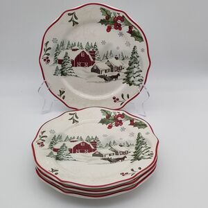 4 BARN SLEIGH Winter Forest by Better Homes 8.5" Salad Plate Heritage Collection